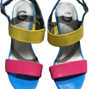 G by Guess 90’s style Colorblock wedges in Pink, Yellow & Blue